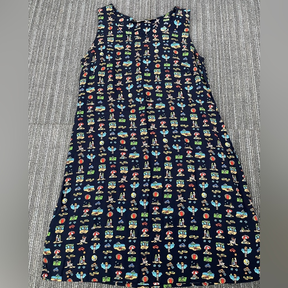 Vintage Loco Lindo Women's Navy Blue Beach Print Shift Dress